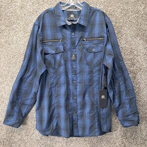Rock and Republic Men's Button Down Shirt Long Sleeve Plaid Blue X-Large